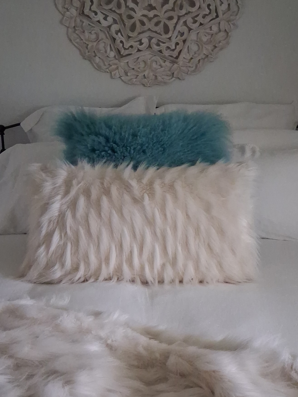 Z Gallerie Corsica Cream Faux Fur Accent Pillows